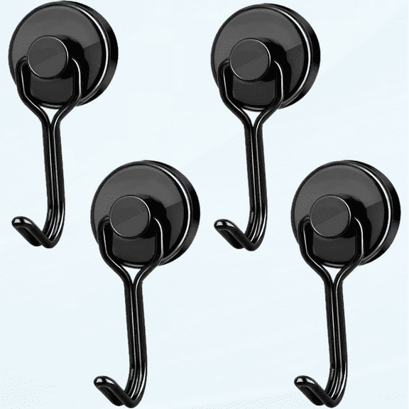 4 Pieces Magnetic Hooks, 30lbs Heavy Duty Magnet Hooks Magnetic Hooks Cruise with Black Epoxy Coating Rust Proof for Indoor Outdoor Hanging Kitchen Grill Refrigerator Classroom Wreath Keys