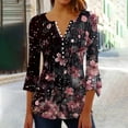 thumbnail image 2 of CYMMPU Tunic Tops Button V Neck Flare Sleeve Blouses for Women Dressy Casual Summer Fashion Shirts 3/4 Sleeve Loose Fit Spring Tops Flower Pattern Pleated Dressy T-Shirts S, 2 of 5
