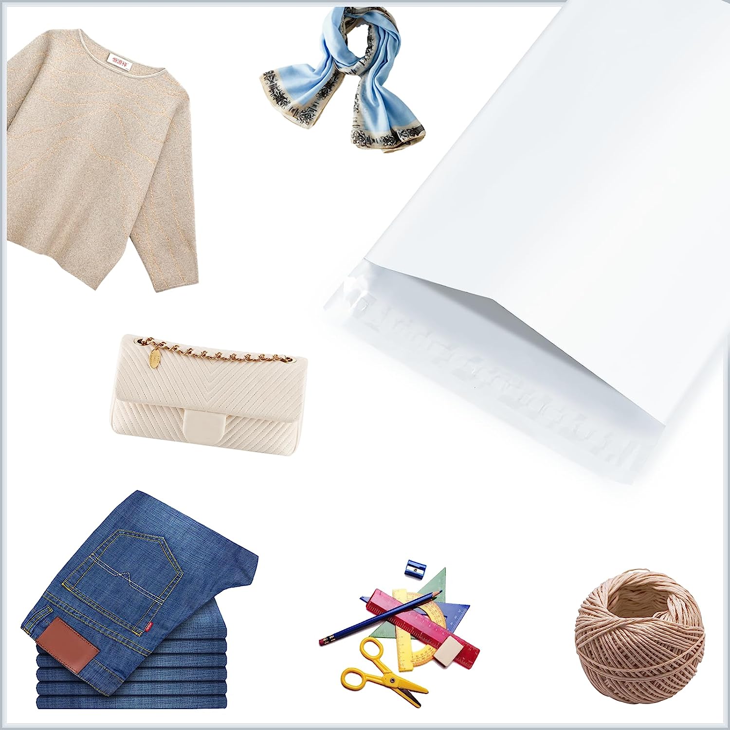 6x9" White Gray Poly Mailer Envelopes Shipping Bags With Self Adhesive, 10x13" Waterproof And Tear Proof
