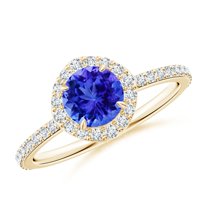 ANGARA Natural Vintage Style Claw-Set Round Tanzanite Halo Ring in 14K Yellow Gold for Women (Size-6mm) | December Birthstone, Birthday, Anniversary, Jewelry Gift for Women | Natural Tanzanite Ring
