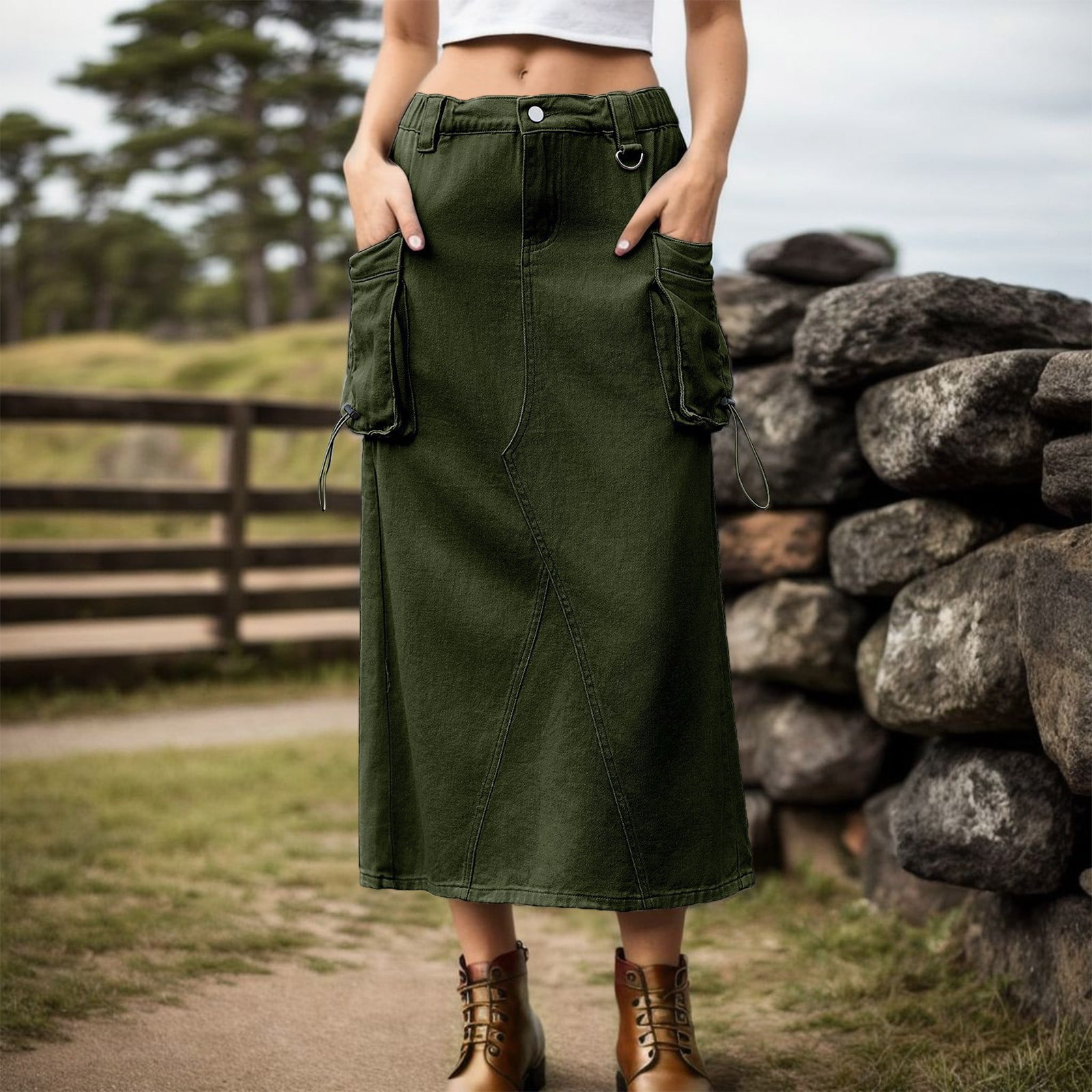 Aayomet Womens Skirt Casual Heavy Industry Drawstring Design Denim Cargo Skirt Skirt AG L Walmart