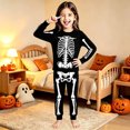 thumbnail image 2 of CAIVO 2 Piece Pajama Set Halloween Skeleton Print Girls Sleepwear O-Neck Long Sleeve Tops And Pants For Kids Cozy Halloween With Skeleton Design Soft For Nighttime Comfort, 2 of 3