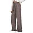 thumbnail image 3 of QHFBli Womens Wide Leg Pants Drawstring Elastic High Waisted Ruffle Hem Palazzo Pants with Pockets Casual Trousers, 3 of 8