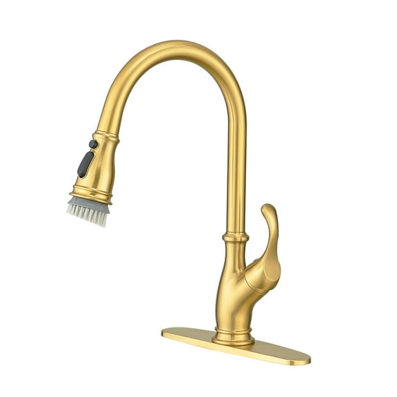 Gold Kitchen Faucet with Pull Out Sprayer Brushed Gold Single Handle 1 Hole High Arc Pull Out Kitchen Sink Faucets