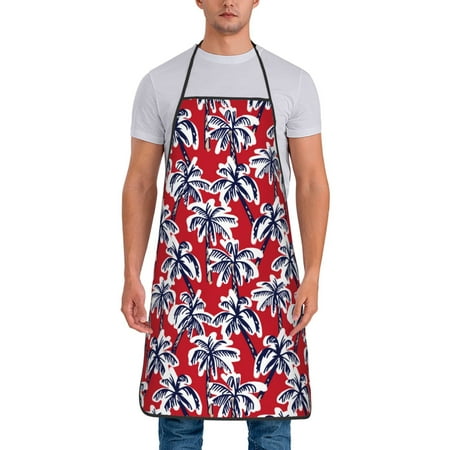 

Xecao Palm Tree Pattern on Red Print Funny BBQ Chef Aprons for Men Women Adjustable Kitchen Cooking Aprons with Pocket Waterproof Oil Proof No Pilling Fading