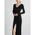 thumbnail image 4 of Women'S V-Neck Front Slit Rib Button Down Sweater Dress Black S, 4 of 7