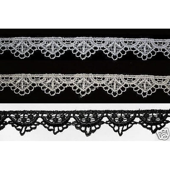 Lily 3/4 inch Wide White Ivory Black Rayon Scalloped Venice Lace Trim By Yardage