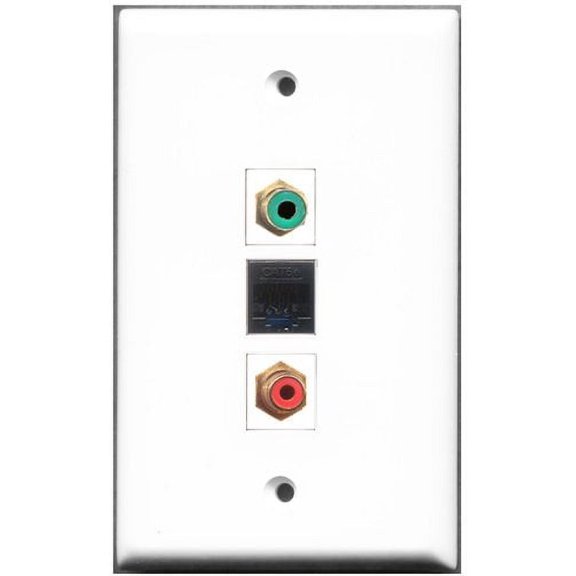 RiteAV - 1 Port RCA Red and 1 Port RCA Green and 1 Port Cat5e Ethernet Black Wall Plate