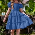 thumbnail image 6 of CCRFTGI Summer Dresses for Child Girls Size 7 Casual Cute Dress Off Shoulder Pleated Square Neck Ruffle Smocked Floral Princess Birthday A-Line Dress Blue 7-8 Years, 6 of 8