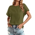 thumbnail image 2 of Conairie Women Crew Neck Shirts Casual Loose Short Sleeve Tunic Tops Solid Classic Dressy Lightweight Basic Work Tee Vacation Clothes Green S, 2 of 4