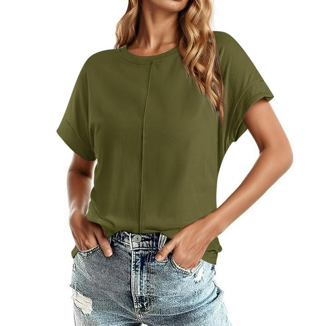 Women's Raglan Short Sleeve Tee Loose Fit Casual Round Neck Solid Color Everyday Versatile Comfort Top