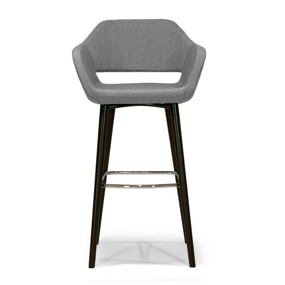 Set of 2 Adel Modern Gray Fabric Bar Stool with Beech Legs
