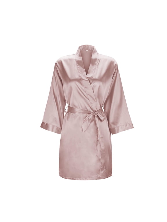 Women's Satin Bathrobe Solid Color Lightweight Bridal Robe Wedding Dress Makeup Gown Soft Elegant Comfortable Dressing Robe For Bridesmaid Wedding Party