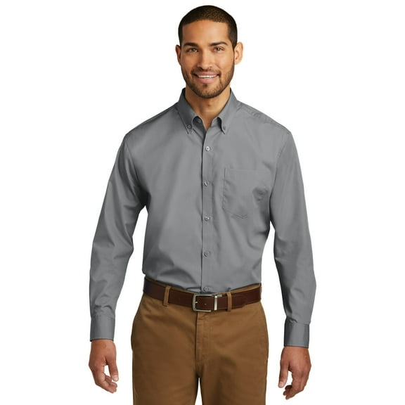 Port Authority Adult Male Men Plain Elbow Sleeves Shirt Gusty Grey Medium