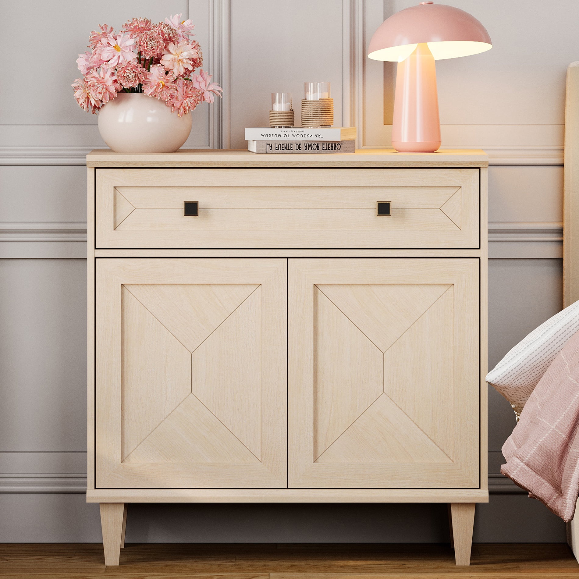WAMPAT Handmade Patchwork Buffet Cabinet with Storage, Beige