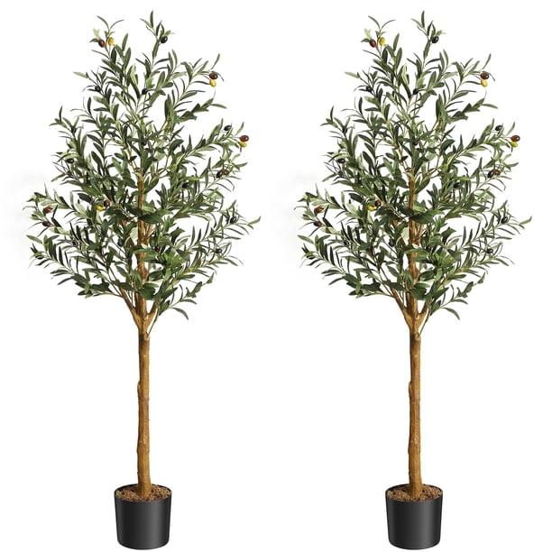 QinaQin Árbol de olivo artificial alto de 4/5/6 pies, planta de seda en maceta con tronco de madera y frutos realistas para decoración interior del hogar u oficina