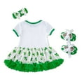 thumbnail image 4 of GYRATEDREAM Newborn Baby Girl My 1st St. Patrick's Day Outfit Infant Short Sleeve Letter Print Tutu Romper Dress Headband Shoe 3Pcs Set for 0-24M, 4 of 6