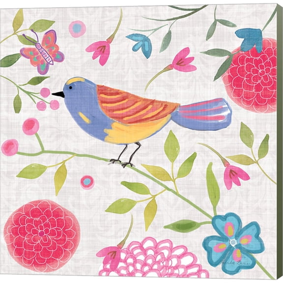 Damask Floral and Bird III v2 by Farida Zaman, Canvas Wall Art