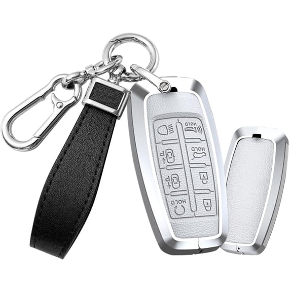 For Genesis leather Key Fob Cover Metal Key Case Shell for G80 GV80 GV70 G90 8 Buttons Car Accessories Protector Metal Keychain