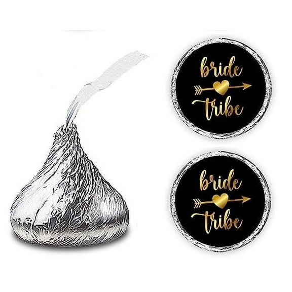 216 Bride Tribe Kisses Stickers for Bridal Shower, Wedding, Bachelorette Party, Black and Gold Hershey Kisses Stickers, Chocolate Drops Labels Stickers For Engagement Party, Made in USA