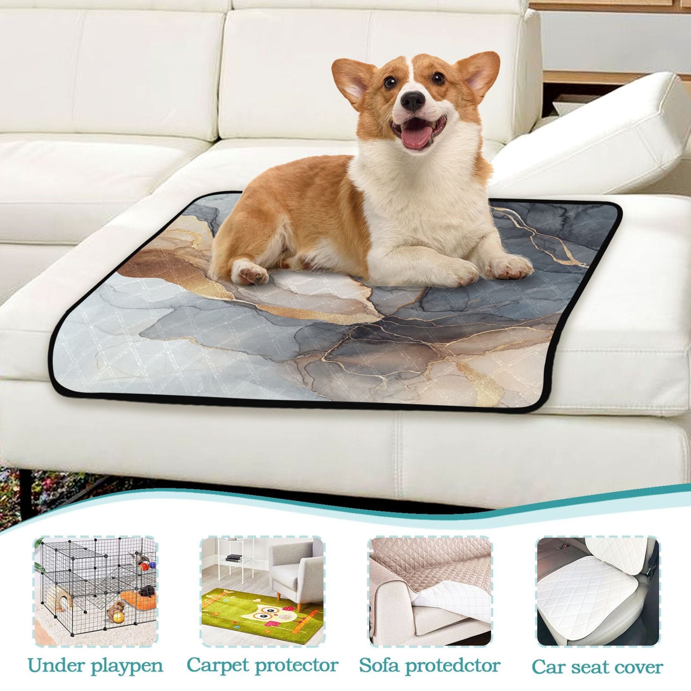 Qxltty Gilt Brown Marble Cat litter Pads Pet Set of 3 Diaper Mats Center Anti-leakage Layer Absorbent Soft and Comfortable