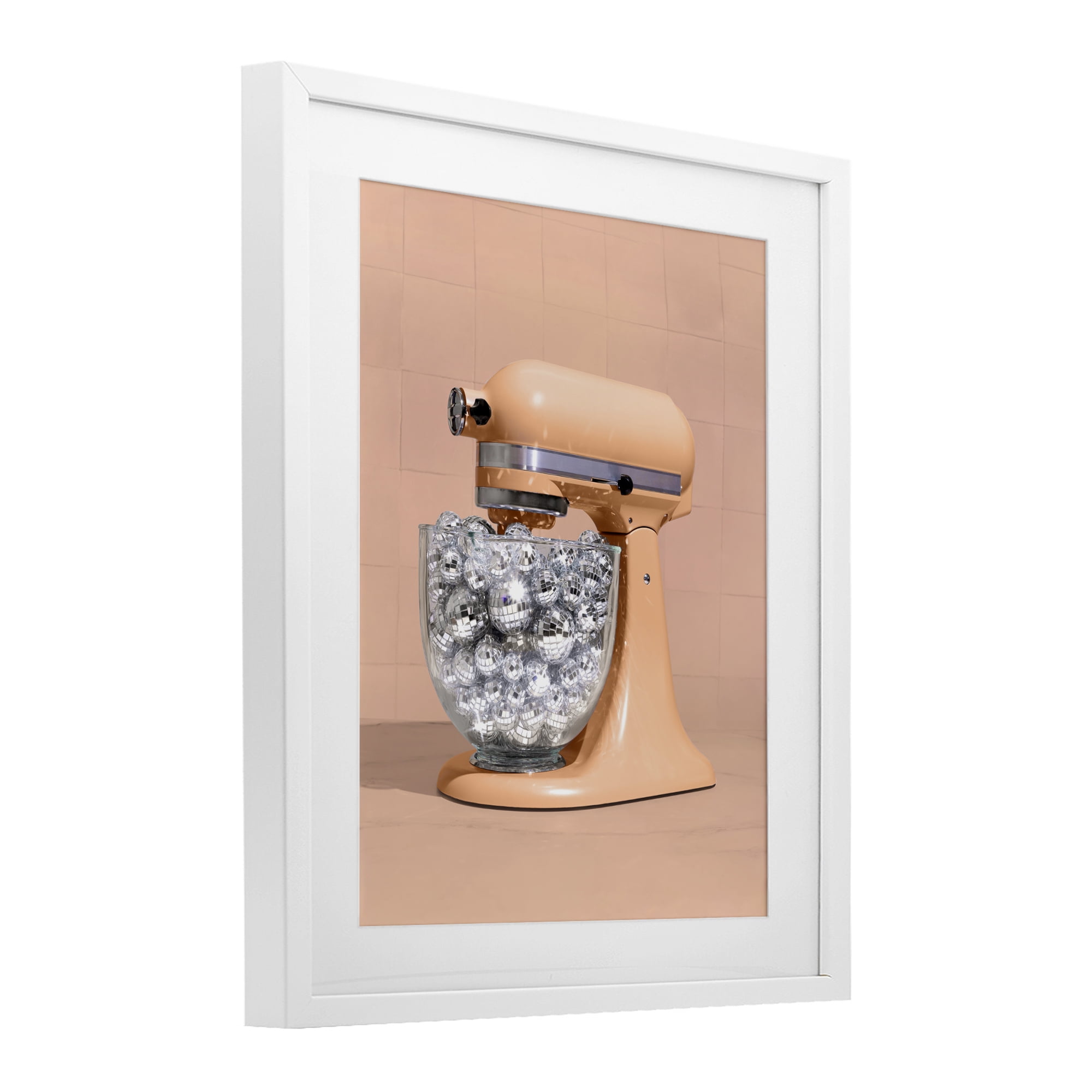 Stupell Industries Disco Kitchen Mixer over Orange White Framed Print Under Glass, design by LISH Creative