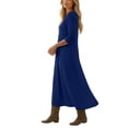 thumbnail image 6 of Ayolanni V Neck Fall Dresses for Women Long Sleeve Beach A-Line Maxi Dresses Pleated Flowy Casual Solid Long Dress Blue XL, 6 of 7