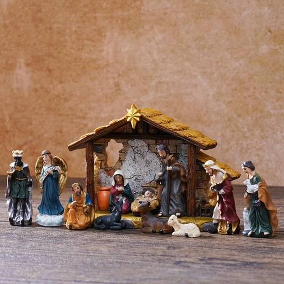 Nativity Sets for Christmas Indoor Set of 12 Pieces Tabletop Classic Nativity Scene Resin Figurines Set Religious Decorations Collection Gifts fot All Holidays Home Decor