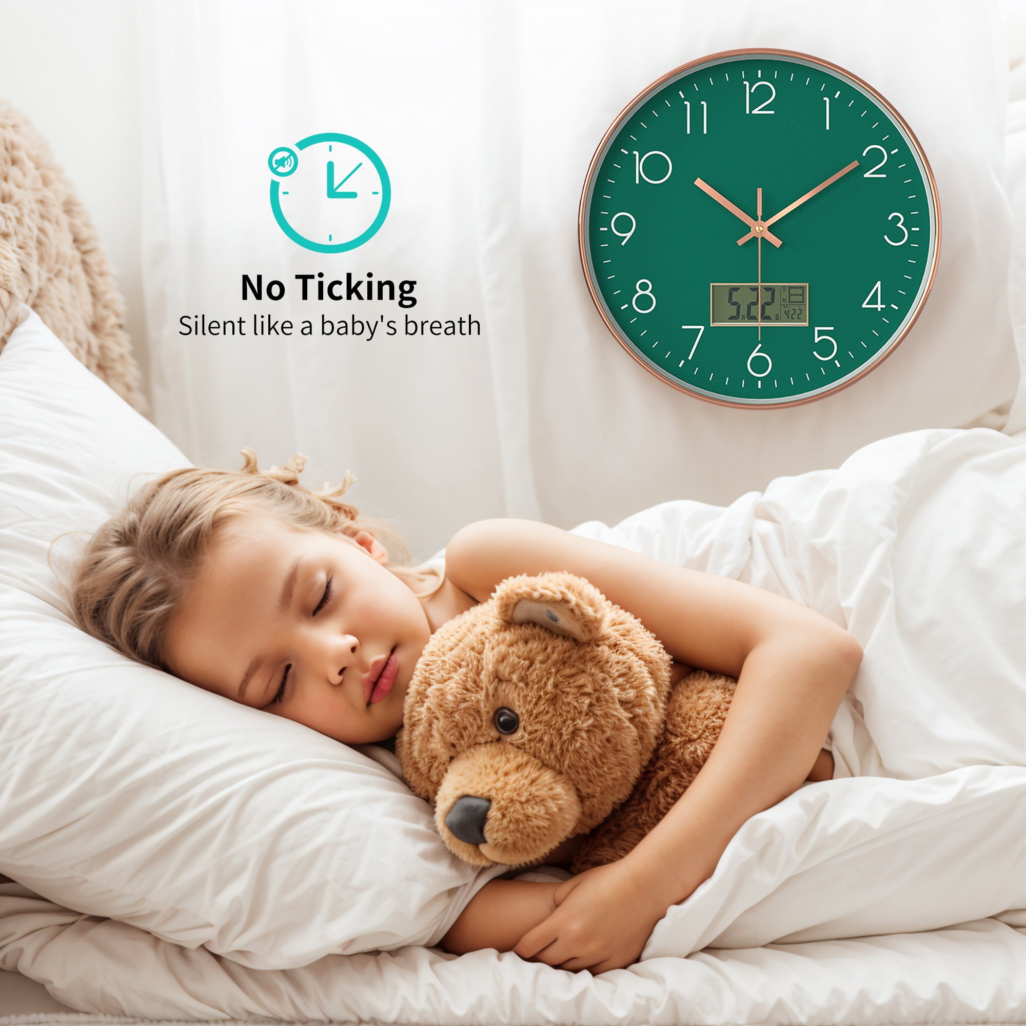 Unique Bargains Silent Non Ticking Wall Clock with Date and Temperature Grey