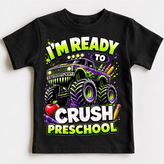 Godmerch Boys Back To School Cotton Shirt Monster Truck PreSchool Graphic Tee