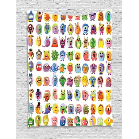 Animation Tapestry Cute Little Graphic Baby Mosters Great For Kids Animation Tapestry Cute Little Graphic Baby Mosters Great For Kids Nursery Room Colored Cartoons Art