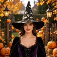 thumbnail image 5 of XIAOCHA Womens Printed Witch Hat Halloween Wide‑Brim Wizard Hat Party Headwear,Gold, 5 of 5