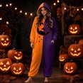thumbnail image 2 of LILIYA Halloween ONESIE, Unisex Hooded Jumpsuit, Color Block Plush Loungewear with Front Pockets, Relaxed Fit 1-Piece Bodysuit, Cozy Holiday Sleepwear for Couples, 2 of 6