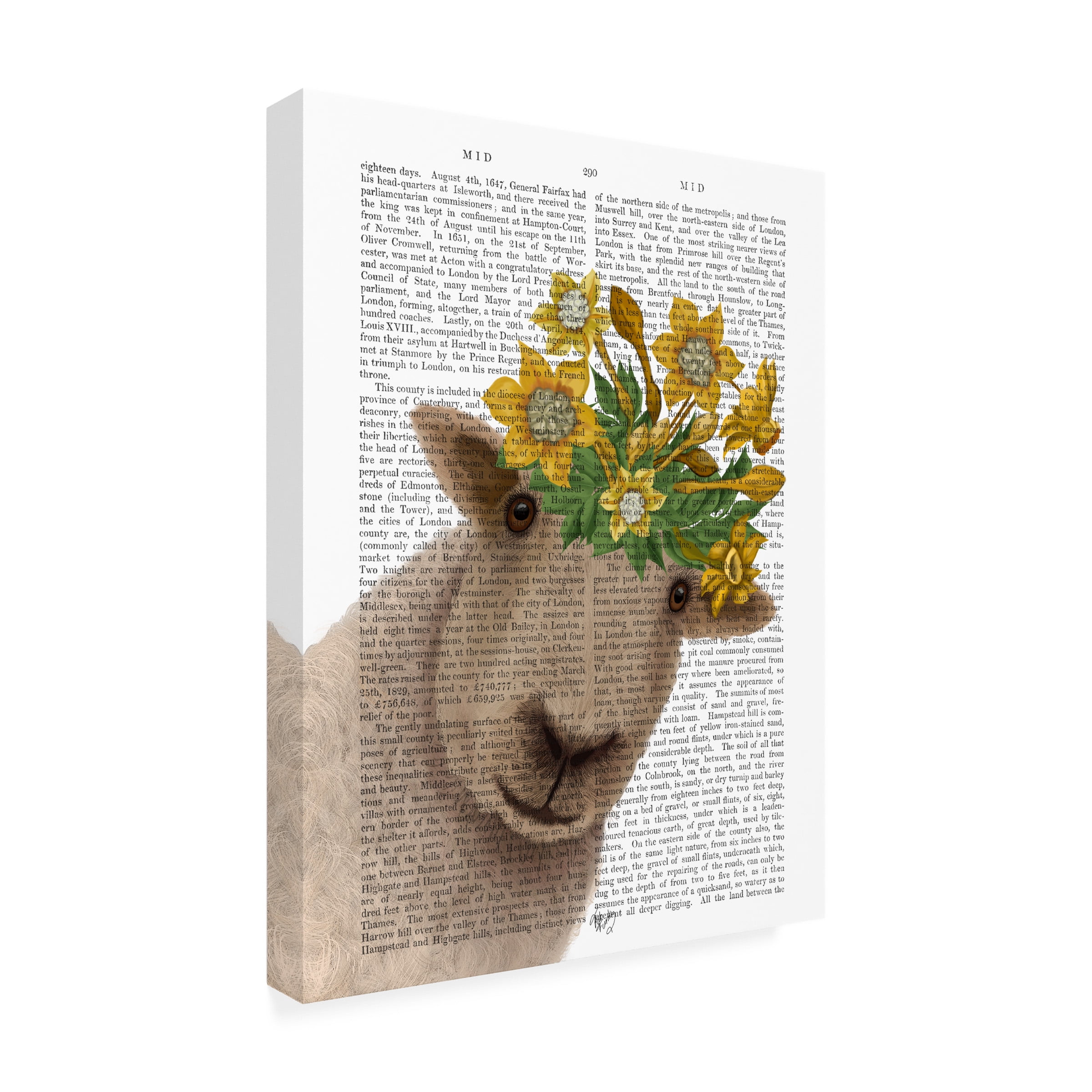 Fab Funky 'Sheep with Daffodil Crown Book Print' Canvas Art