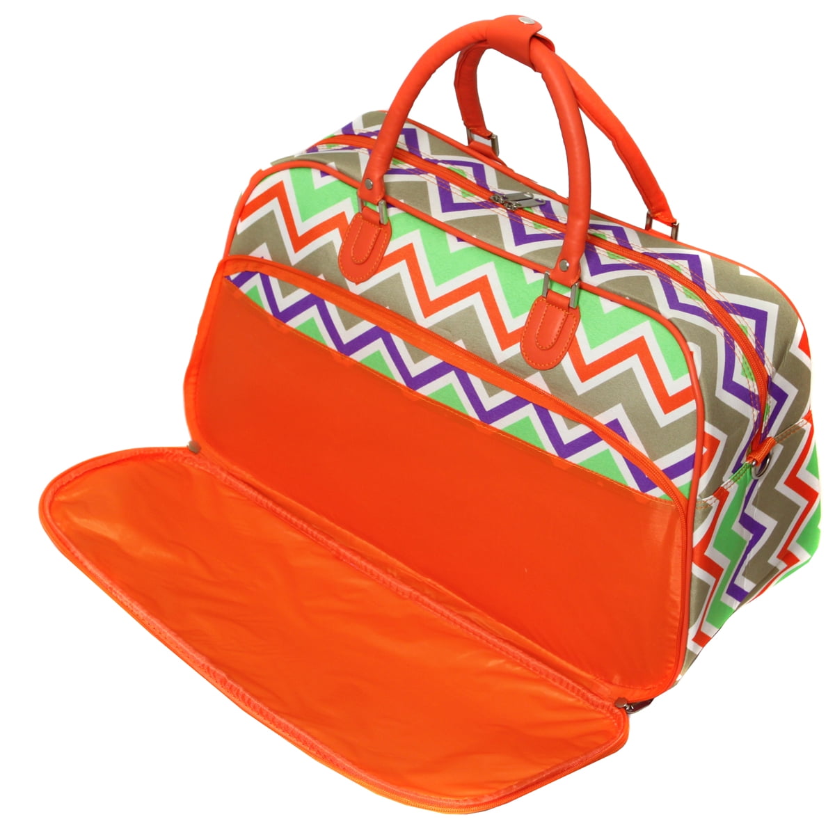 World Traveler 21-Inch Carry-On Shoulder Duffel Bag - Orange Trim Chevron Multi