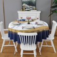 thumbnail image 2 of Blue Gold Wave Marble Pattern Round Tablecloth 60"x60",Wrinkle Wipeable Table Cloth for Kitchen Dining Room Picnic Patio Party, 2 of 6