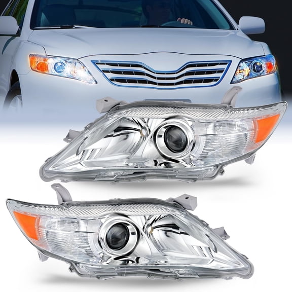 Nilight Headlight Assembly Compatible with 2010 2011 Toyota Camry Headlamps Replacement Chrome Housing Amber Reflector Upgraded Clear Lens Driver and Passenger Side, 2 Years Warranty