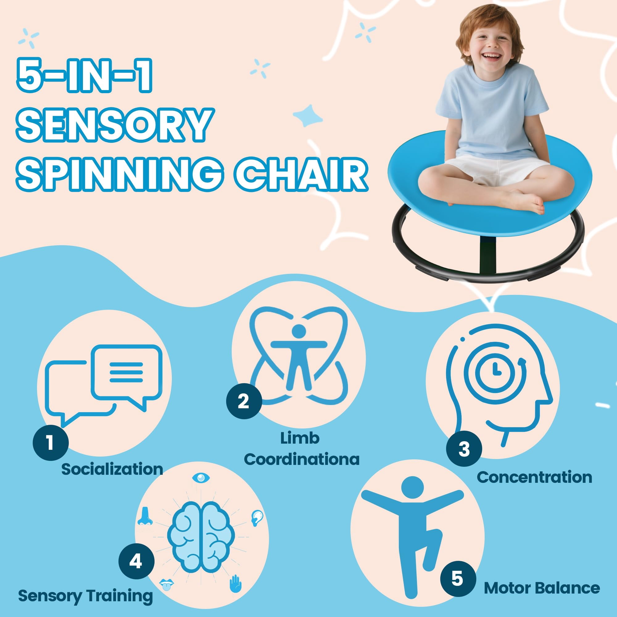 MoveCatcher Children’s Sensory Swivel Chair - Round, Sky Blue - Sensory Play & Body Coordination