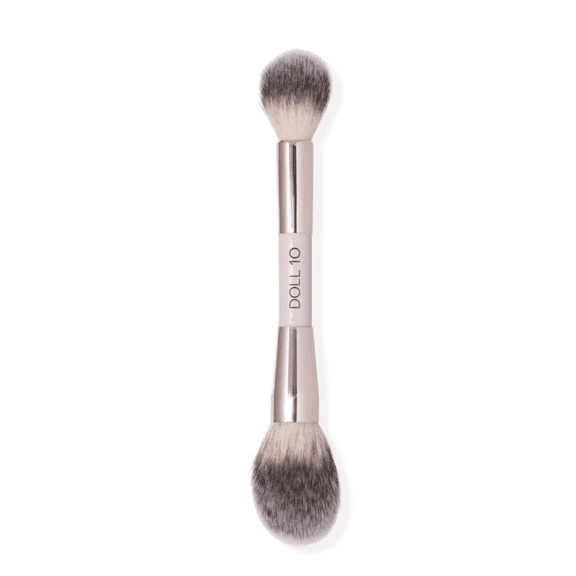 Doll 10 Beauty Double Ended Powder Brush | Vegan, Dual-Sided Makeup Brush for Face & Eyes | Soft Synthetic Bristles, Easy Application