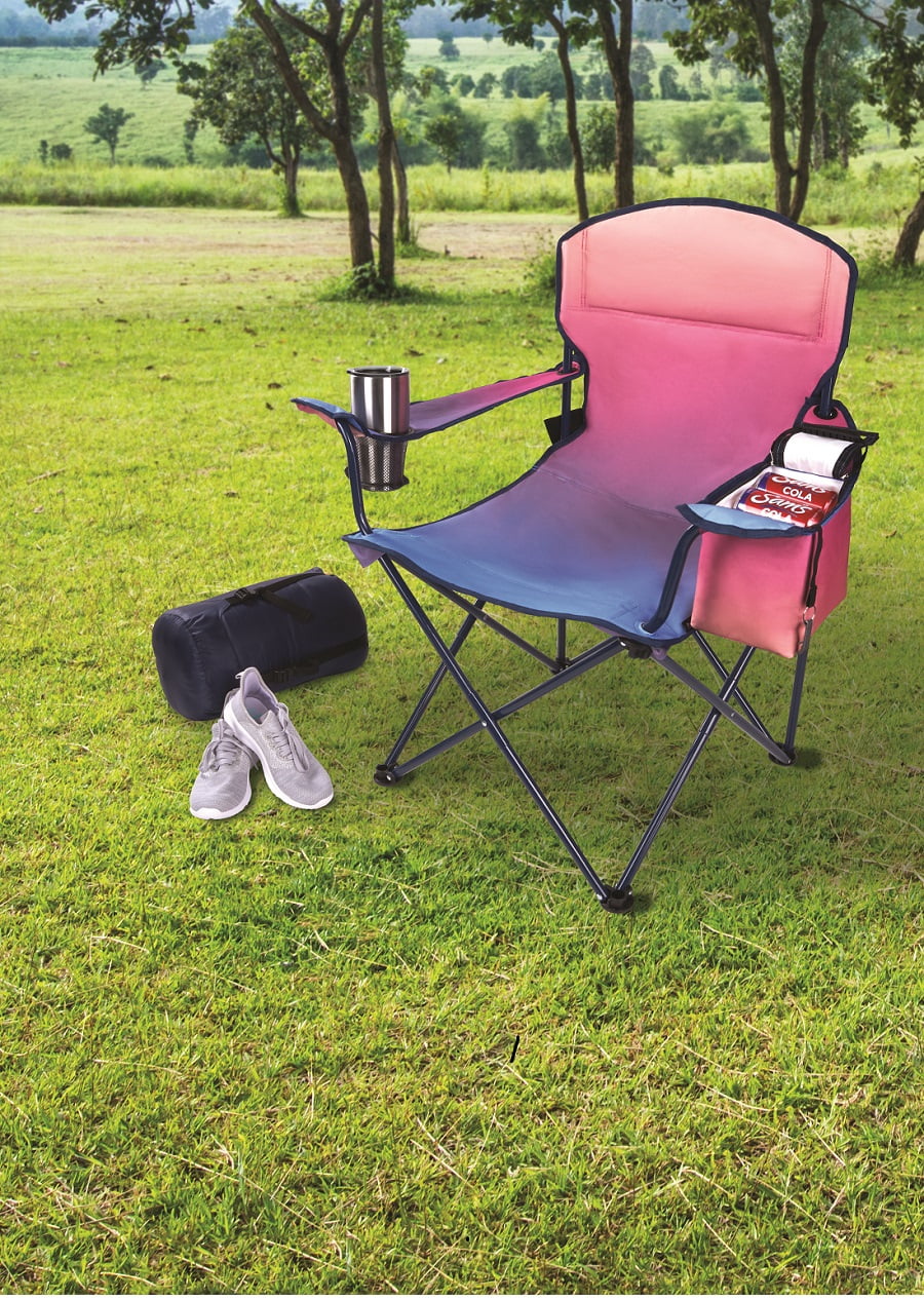 Ozark Trail Oversized Camp Chair with Cooler, Gradient Design, Pink and Blue, Adult