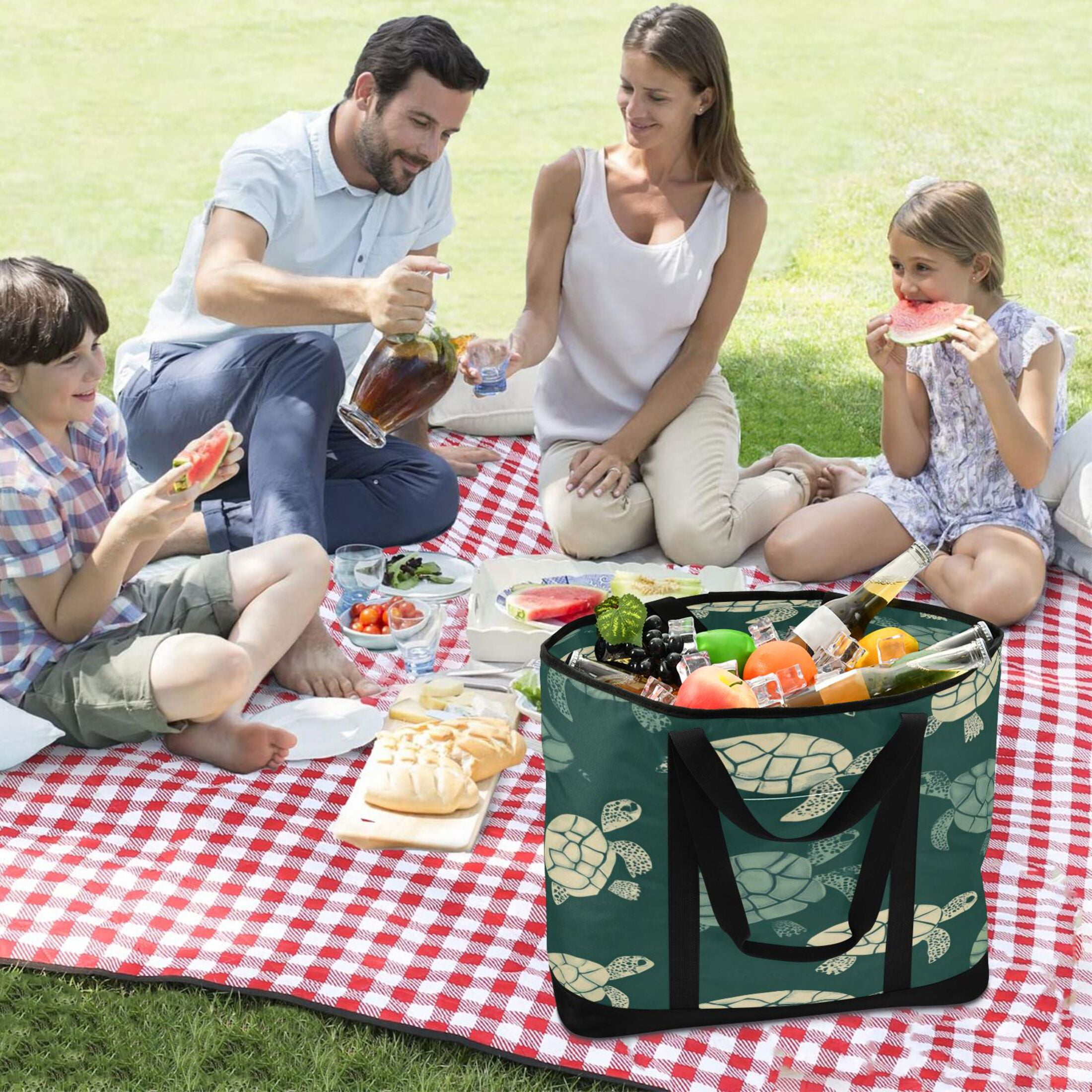 Large Hand-held Ice Pack Picnic Bag Insulation and Refrigeration Suitable for Shopping Picnics and Camping Green Turtle