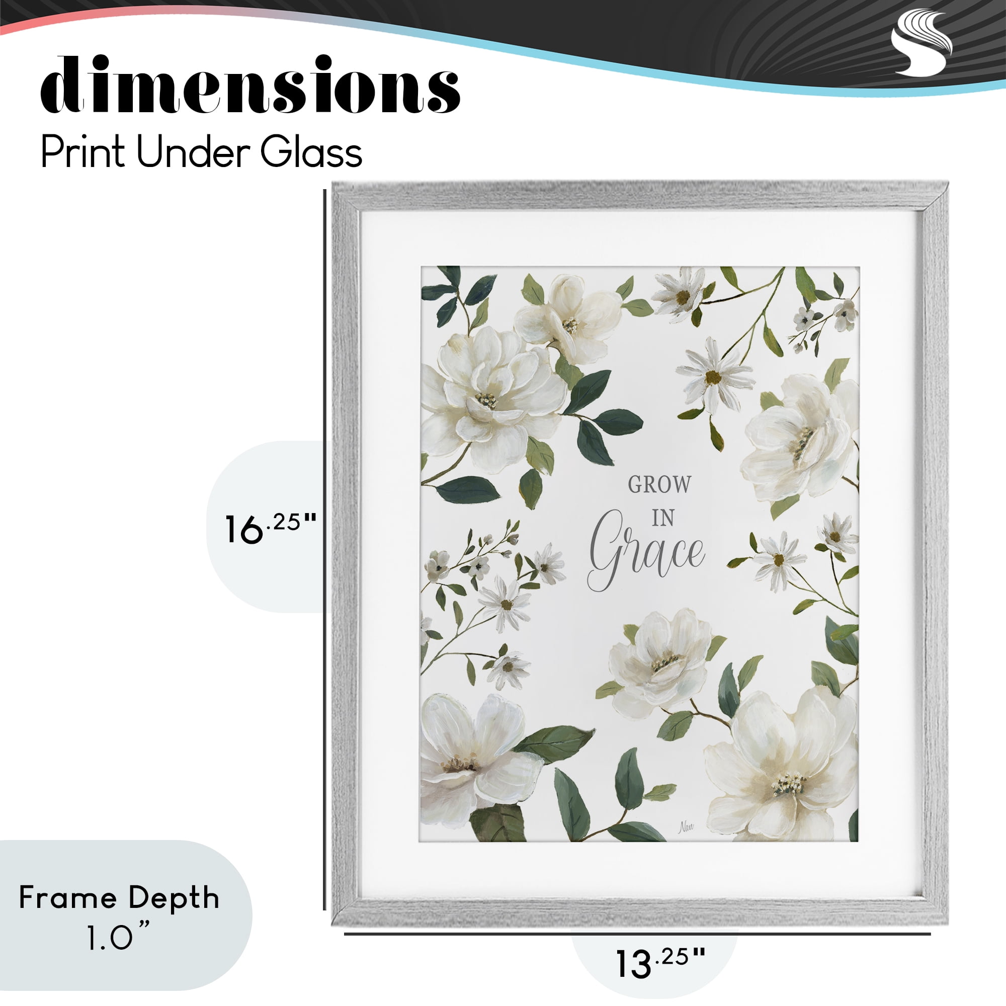 Stupell Industries Floral Grow In Grace Gray Framed Print Under Glass, design by Nan