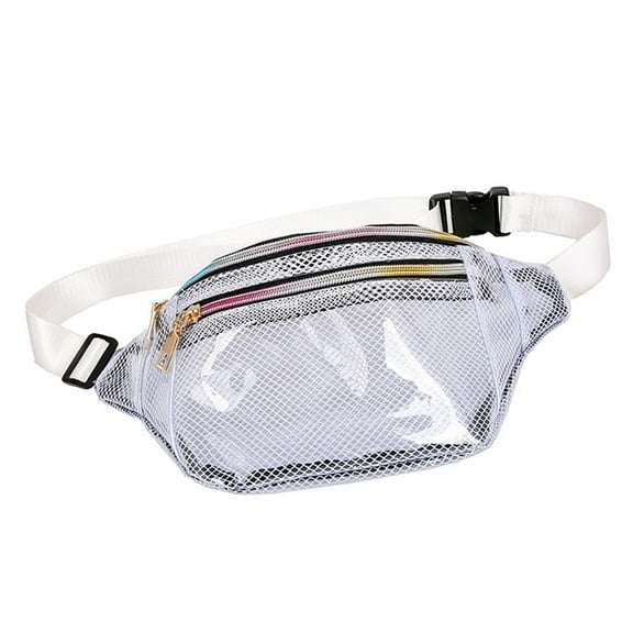 Worgeous Fashion Women's Waist Chest Bag Beach Pack Waterproof PVC Semitransparent Mesh Running Waist Pouch Key Phone Holder for Sports Cycling Walking Travel (White)