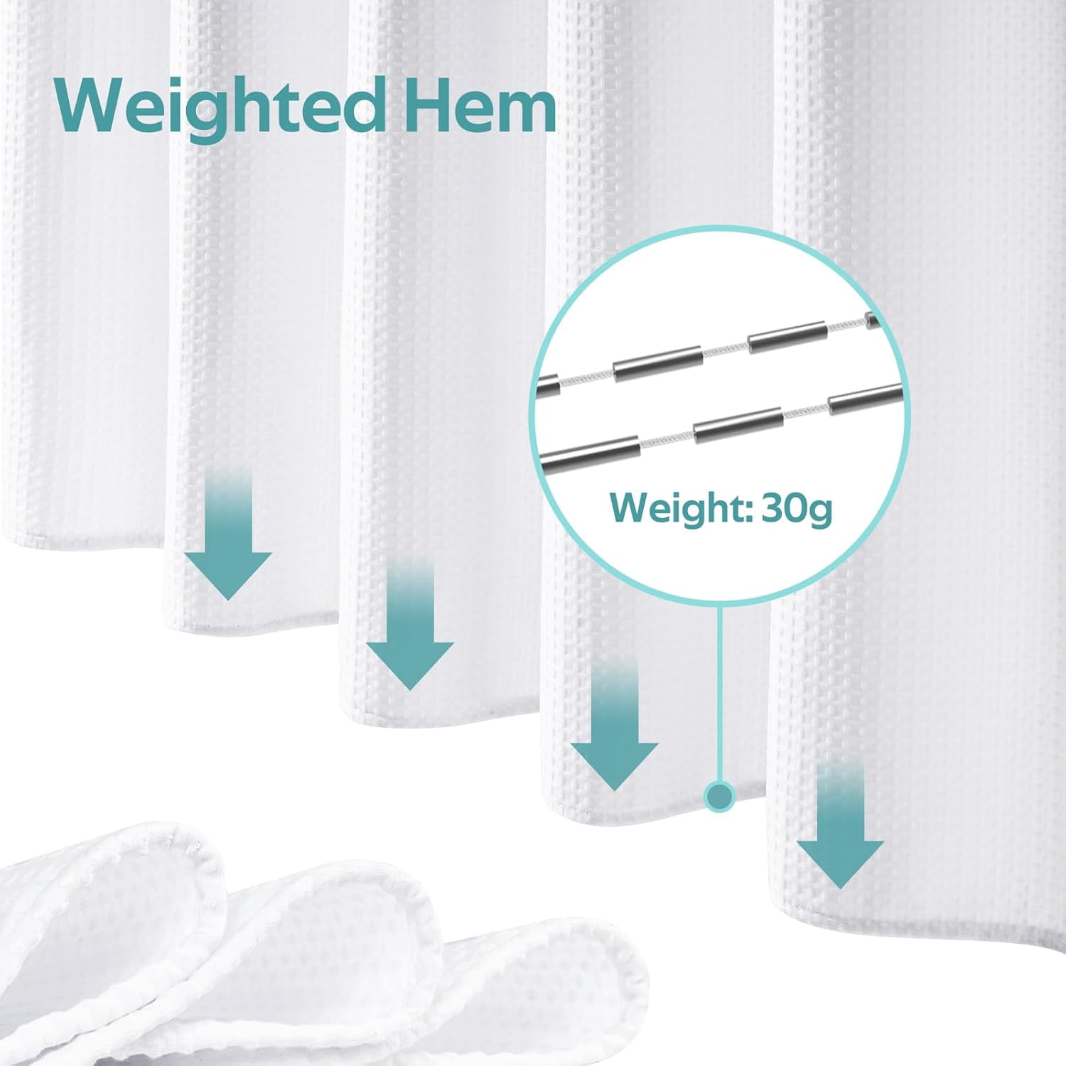 Waffle Weave Shower Curtains, No Hook Shower Curtains for Bathroom, DawnJoanHD White Polyester Fabric Shower Curtain with Built-in Rings, 72" x 74"