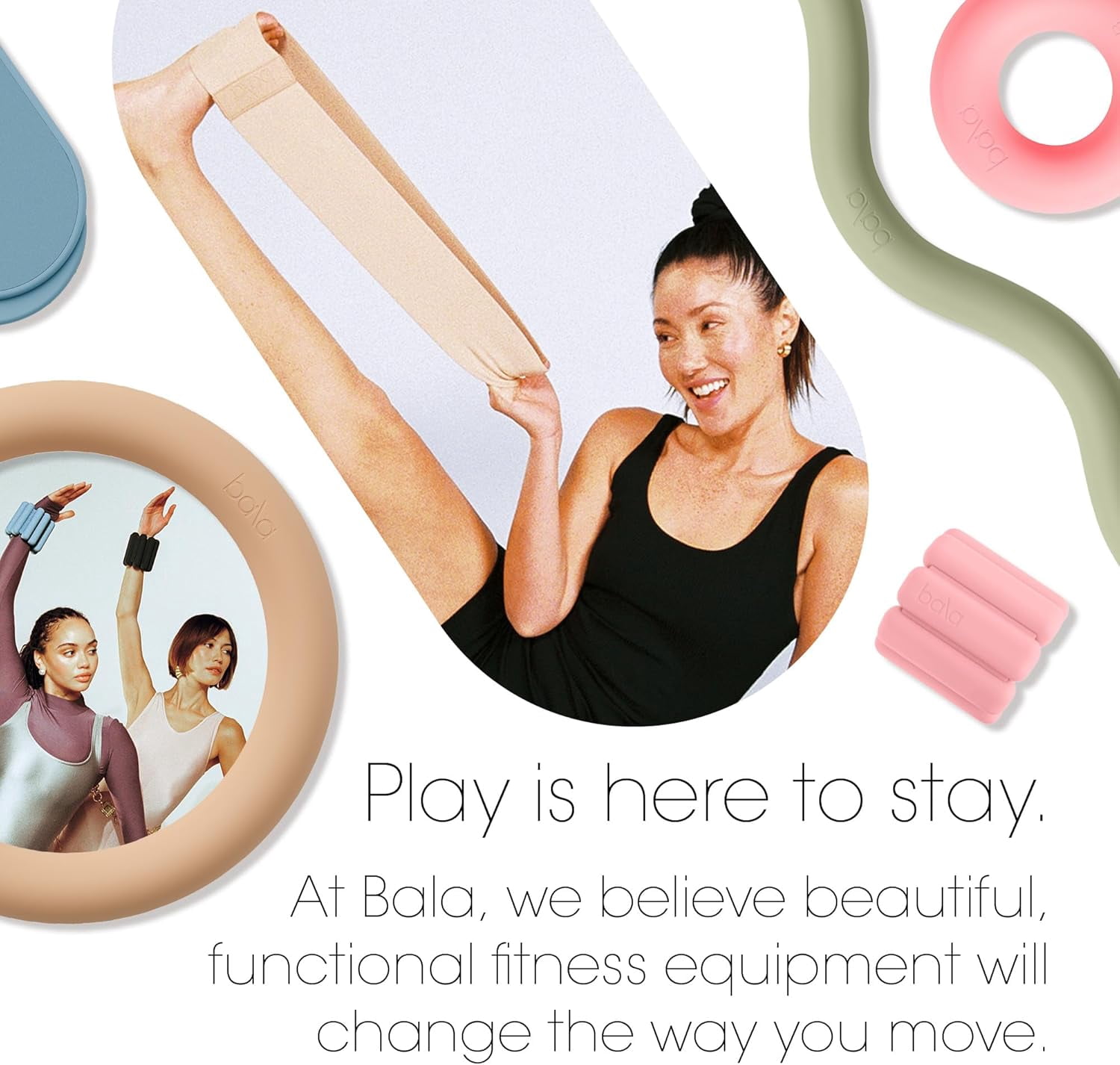 Bala Booty Bands Resistance Bands for Women & Men, Elastic Exercise Bands for Working Out, Wrist, Ankle, Legs & Booty Bands, Workout Resistance Bands for Yoga, Pilates, 3-Pack