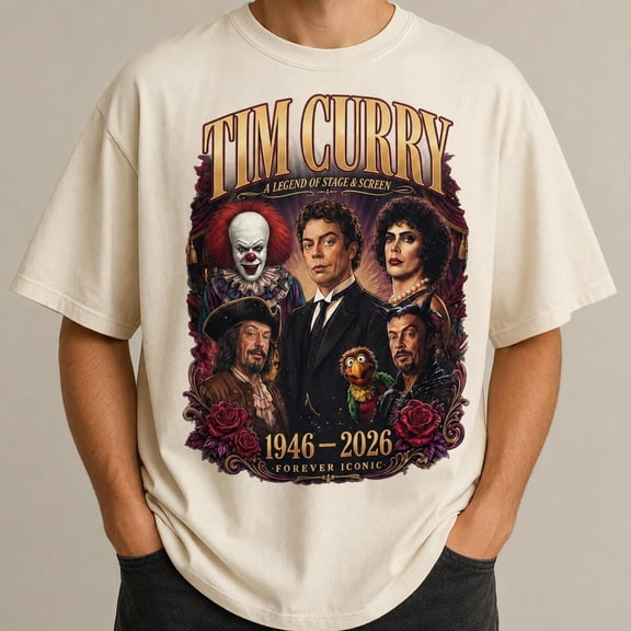 Tim Curry Actor Tribute Shirt Tim Curry Fan Apparel Black Classic Movie Character Tee Rocky Horror Picture Show Shirt