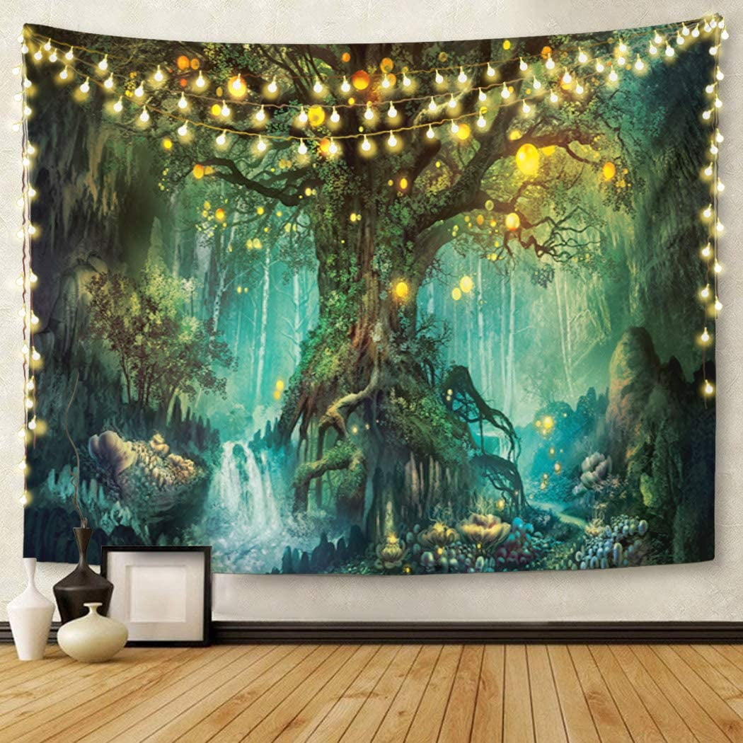 Wall Hanging Tapestry 50 x 60 inch Nature Tree Elves Green Tapestry Large Tapestry for Bedroom Living Room Dorm Home Decor Art Tapestry