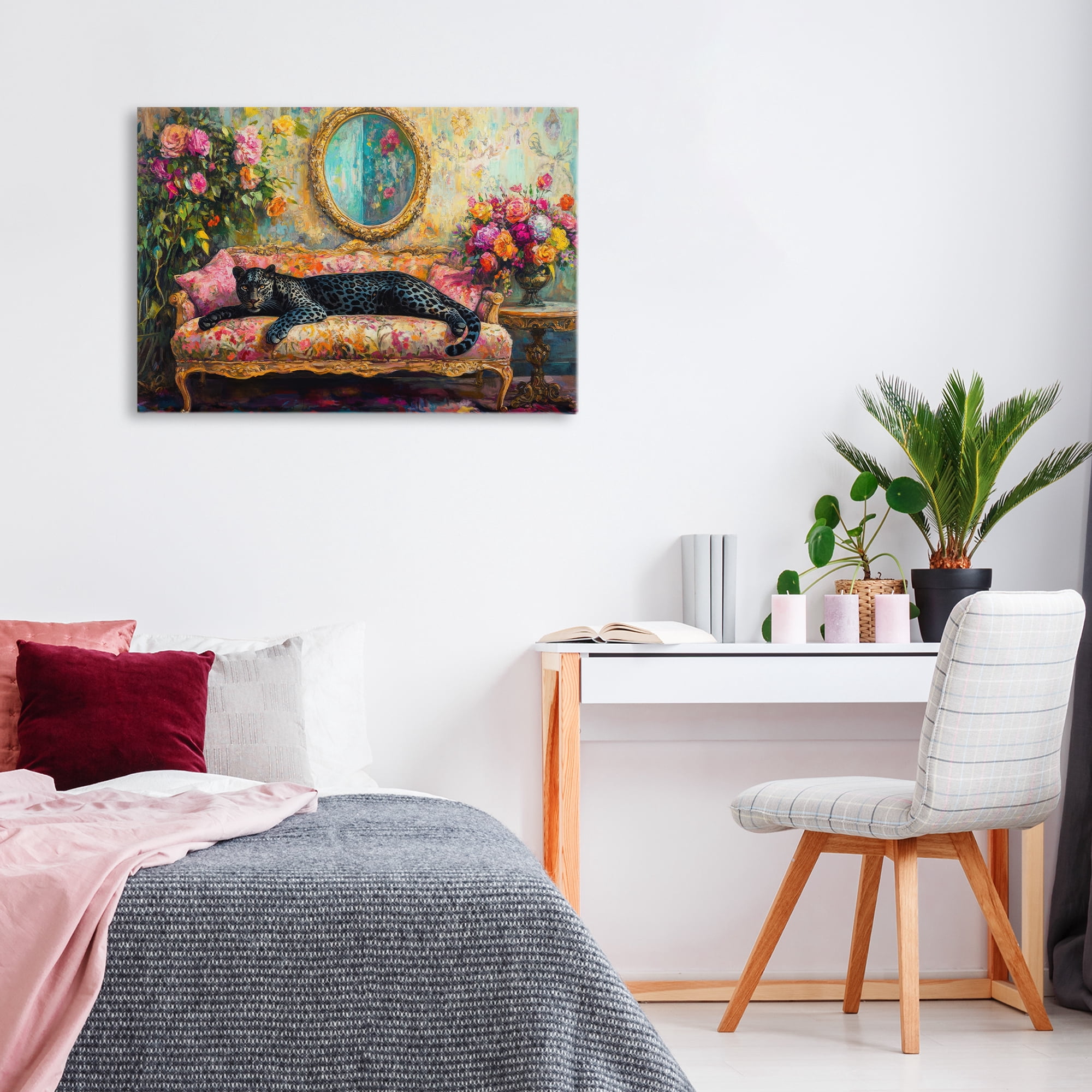 Stupell Industries Lounging Leopard on Floral Sofa Canvas Wall Art, design by Petal Prints Design