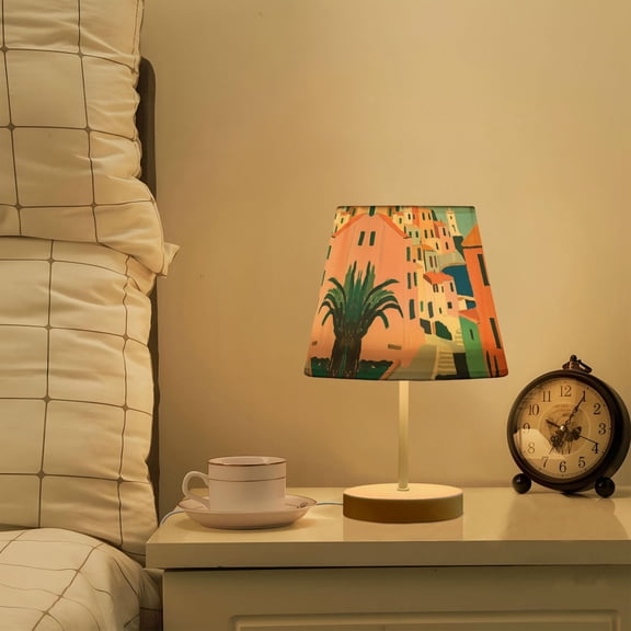 Yayeee Mini Table Lamp 10.8" Dimmable with Fabric Shade 3 Color Temperatures, Art City