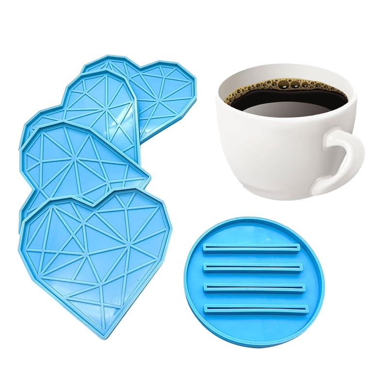 Coaster Resin Molds Set Silicone Coaster Storage Rack Mold Heart Silicone Epoxy Casting Mold for DIY Art Craft Cup Mats